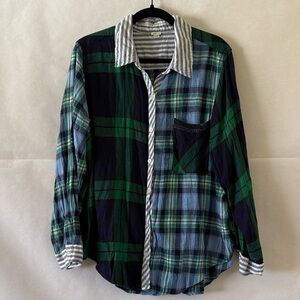 Aerie Mixed Plaid Button Up Shirt Size XL Long Sleeve Relaxed Flannel 90s Grunge